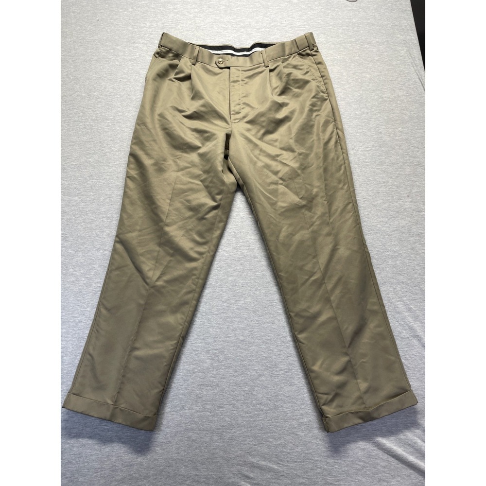 Perry Ellis Portfolio Dress Pants Mens 37x30.5 Tan Pleated Front Cuffed Hem